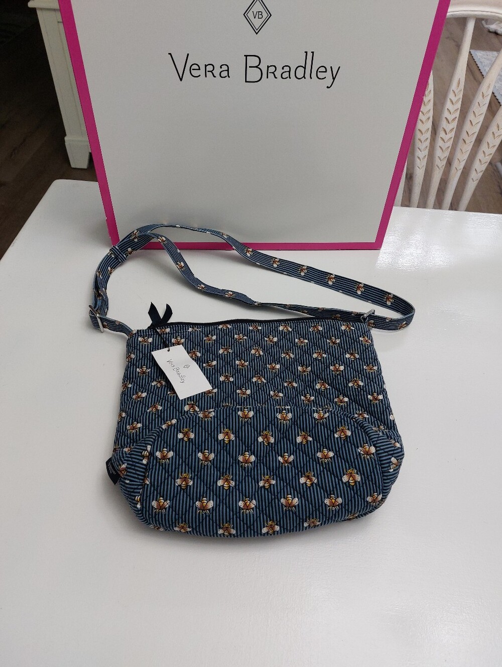 Vera Bradley Bucket Crossbody Bees Navy NWT